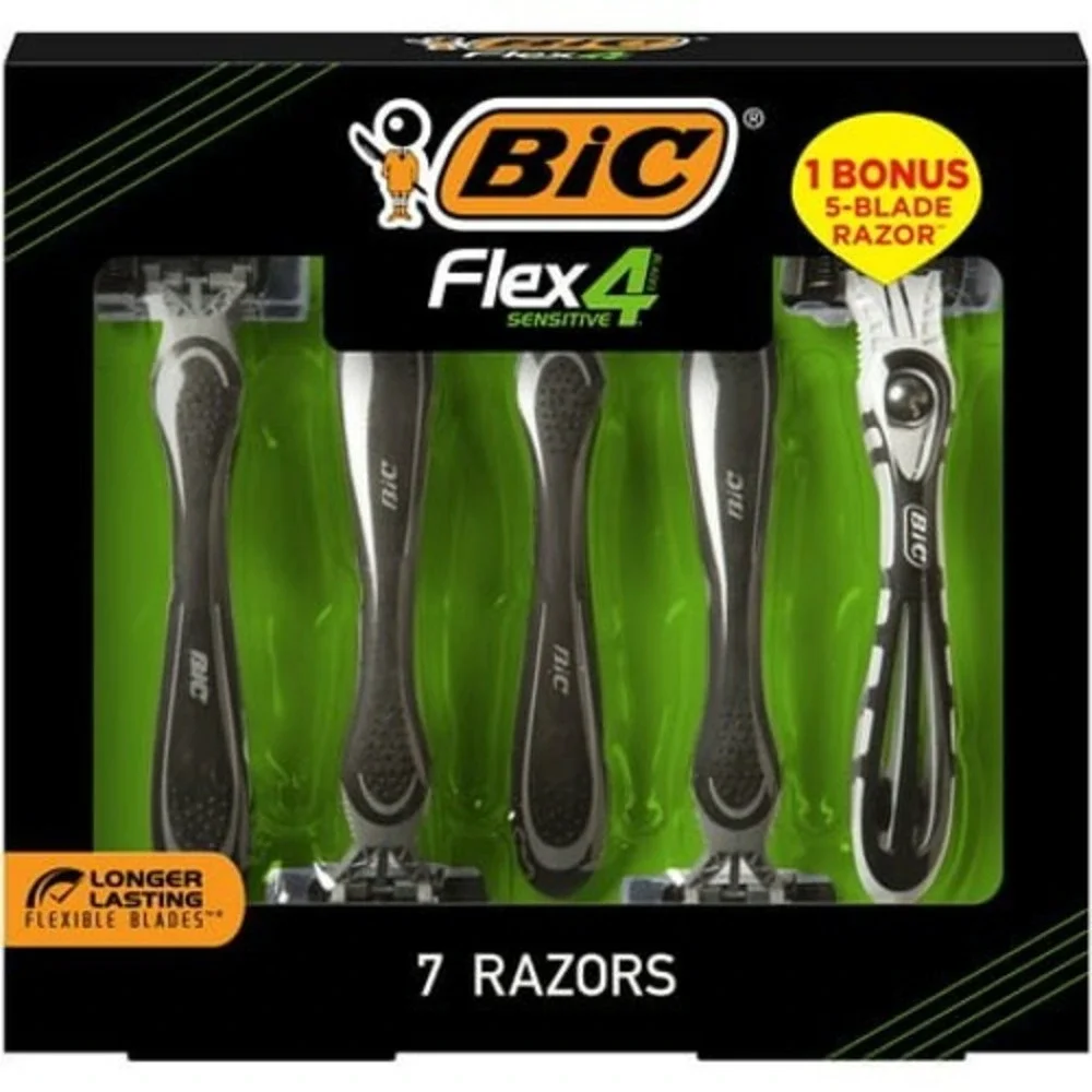 BIC Flex 4 Sensitive Disposable Razors 7 Count Black New 4-Blade & 5-Blade Bonus